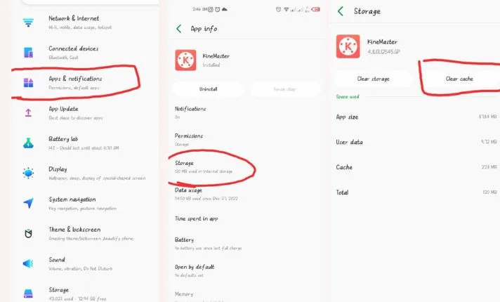 Storage Device- It will show Clean App cache for fixing the kinemaster update problem