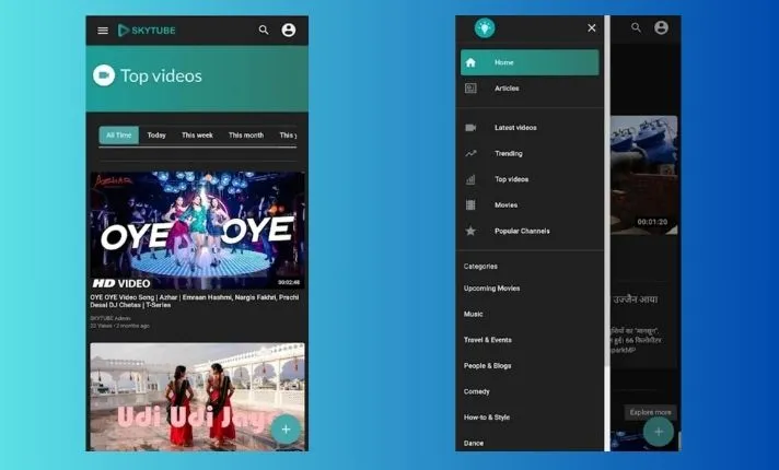 What is Skytube Premium Apk - Its show top videos and options available like home