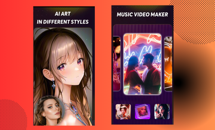 Features of vidmix apk - stunning two features like Ai Art and music video maker