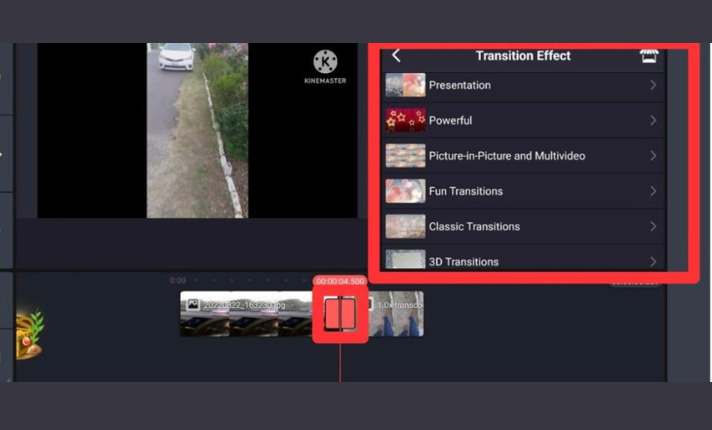 Transition menu - How to add transitions in kinemaster