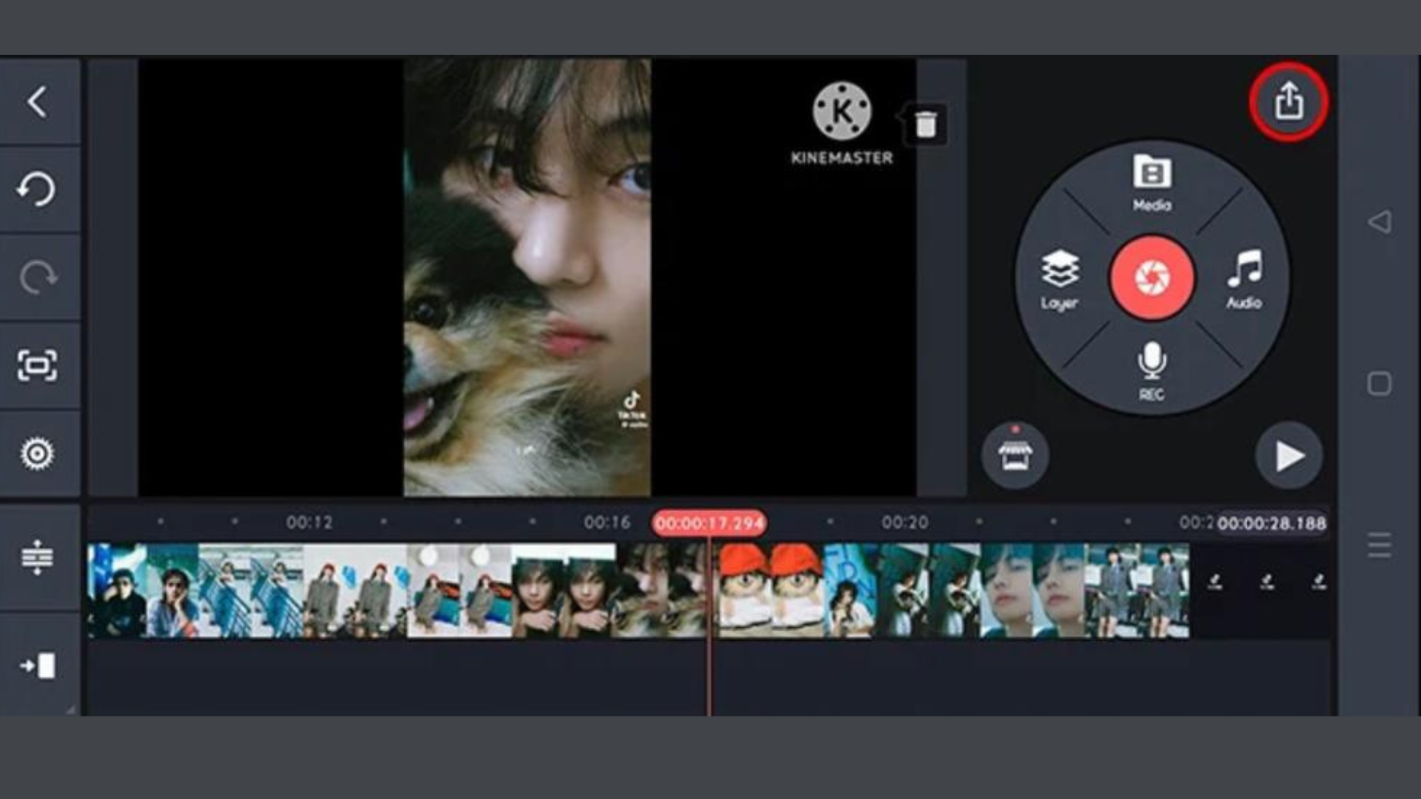 left panel of screen to sharing button - Kinemaster Upload to Youtube